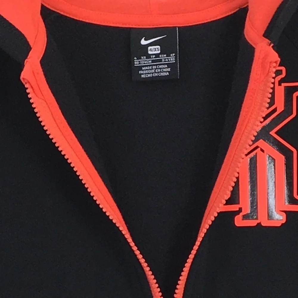Nike Kyrie Irving Neon Orange and Black Zipper Front Hoodie Size 4 EXCELLENT